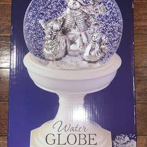 Silver Snowman Family Water Globe‎ Lighted Holiday Decor ❄️ Non-Working